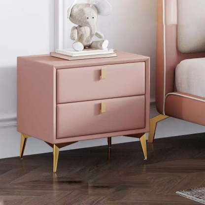 Scandinavian Solid Wood 2-Drawer Nightstand — Pink