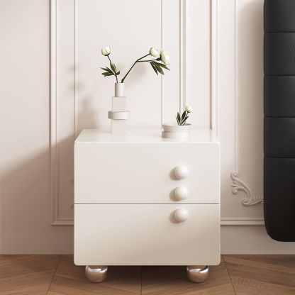 Minimalist Solid Wood Stainless Steel 2-Drawer Nightstand — Black
