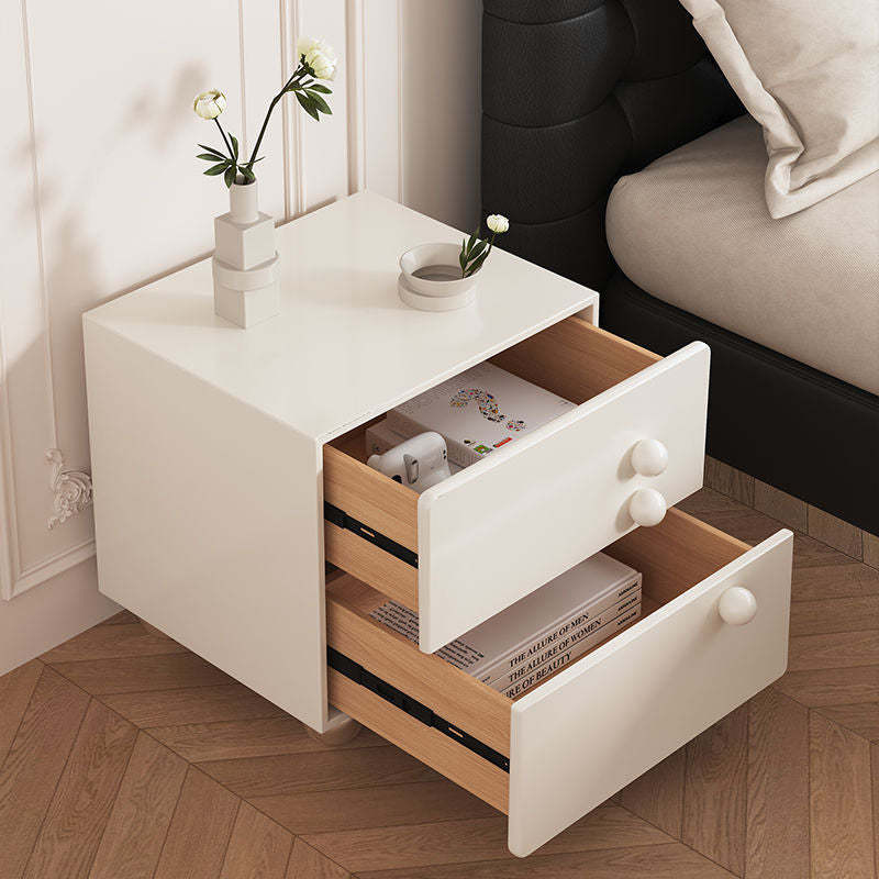 Minimalist Solid Wood Stainless Steel 2-Drawer Nightstand — White