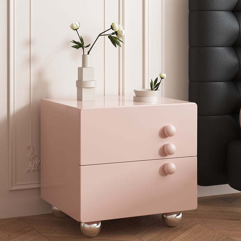 Minimalist Solid Wood Stainless Steel 2-Drawer Nightstand