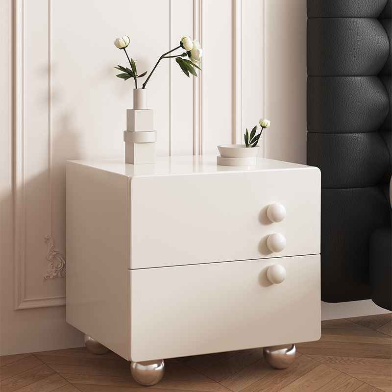 Minimalist Solid Wood Stainless Steel 2-Drawer Nightstand