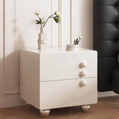Minimalist Solid Wood Stainless Steel 2-Drawer Nightstand