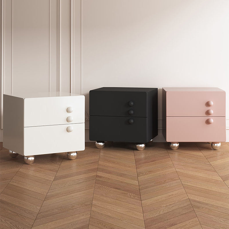 Minimalist Solid Wood Stainless Steel 2-Drawer Nightstand