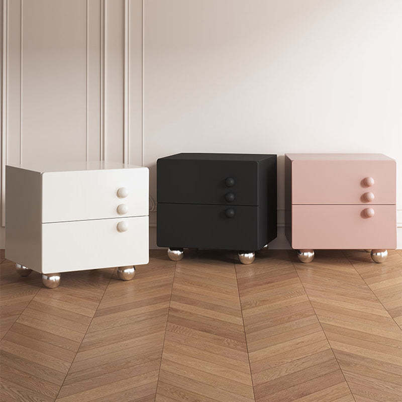 Minimalist Solid Wood Stainless Steel 2-Drawer Nightstand — Pink