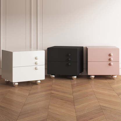 Minimalist Solid Wood Stainless Steel 2-Drawer Nightstand — Pink
