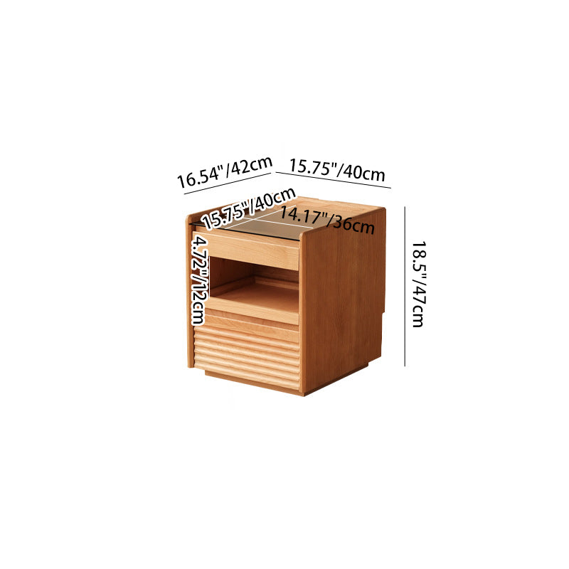 Japanese Solid Wood Glass Nightstand
