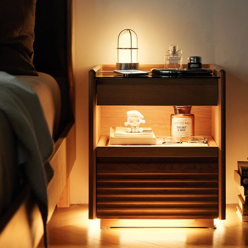 Japanese Solid Wood Glass Nightstand