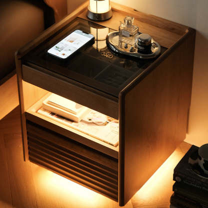 Japanese Solid Wood Glass Nightstand