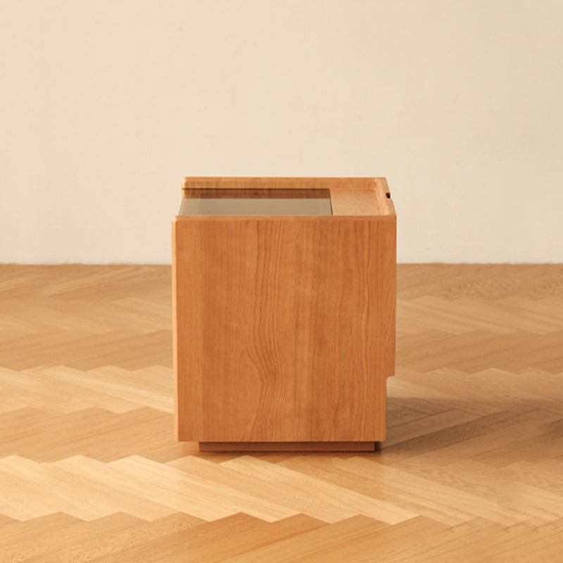 Japanese Solid Wood Glass Nightstand