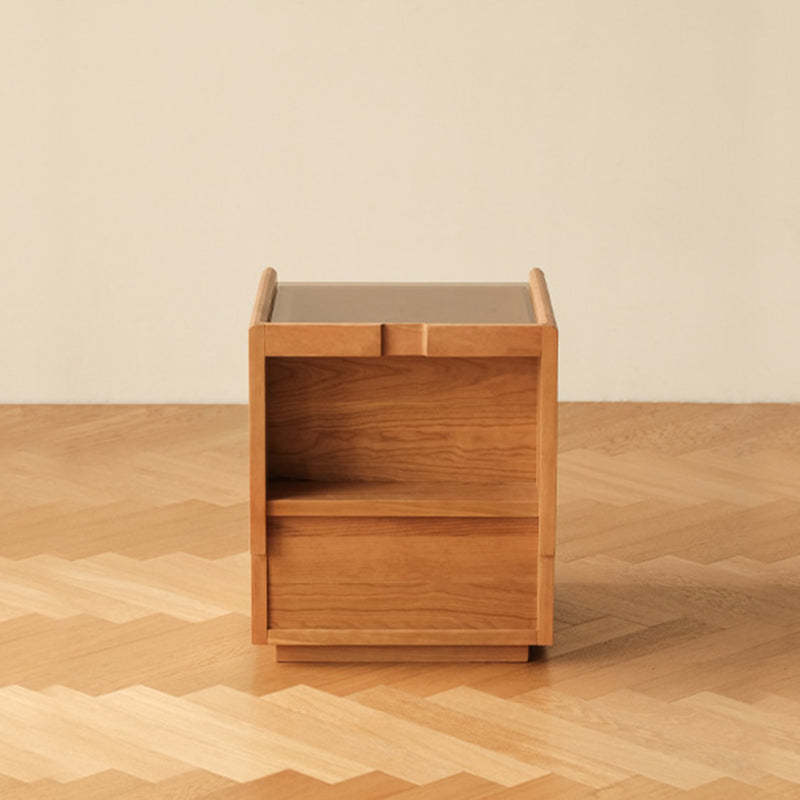 Japanese Solid Wood Glass Nightstand
