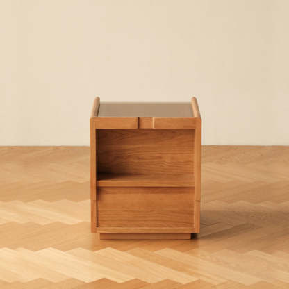 Japanese Solid Wood Glass Nightstand