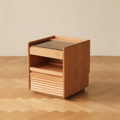 Japanese Solid Wood Glass Nightstand