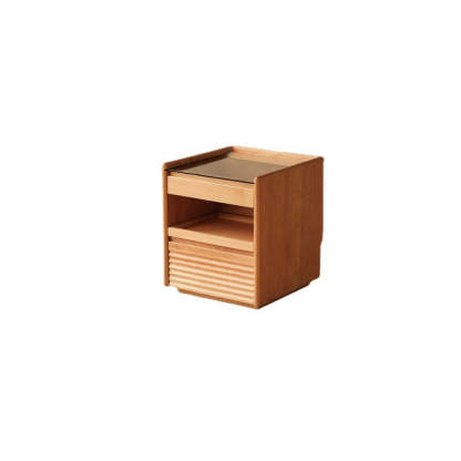 Japanese Solid Wood Glass Nightstand