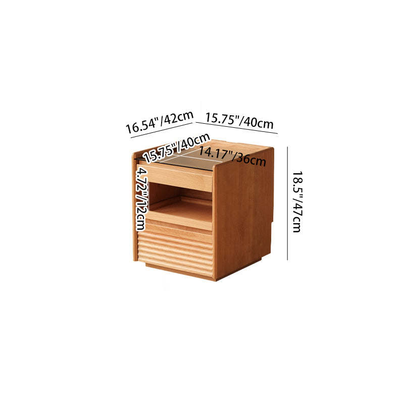 Japanese Solid Wood Glass Nightstand