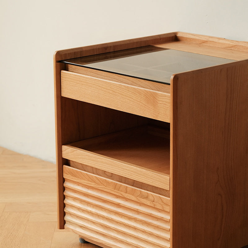 Japanese Solid Wood Glass Nightstand