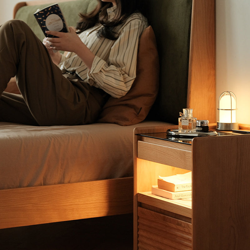 Japanese Solid Wood Glass Nightstand