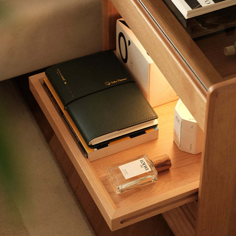 Japanese Solid Wood Glass Nightstand