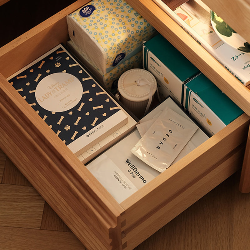 Japanese Solid Wood Glass Nightstand