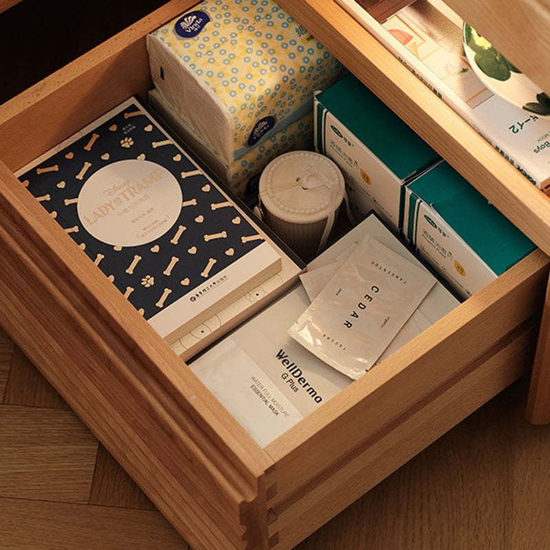 Japanese Solid Wood Glass Nightstand