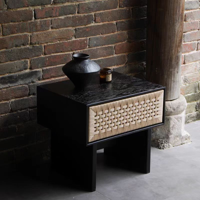 Rustic Solid Wood Danish Cord 1-Drawer Nightstand