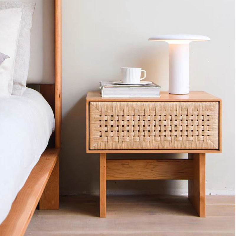 Rustic Solid Wood Danish Cord 1-Drawer Nightstand