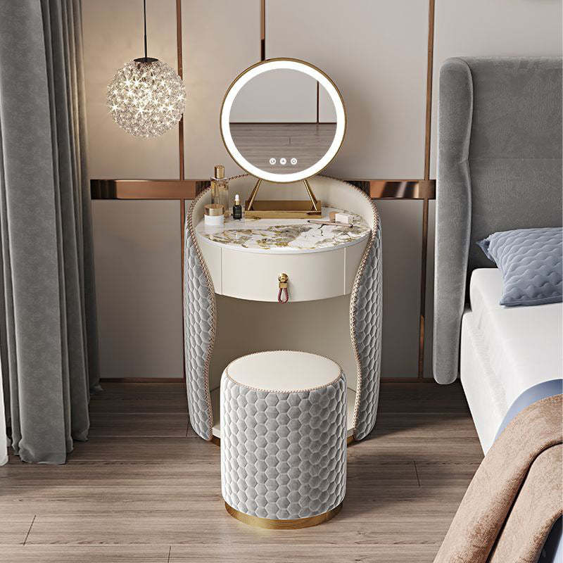 Modern Leather Wood Steel 1-Drawer Vanity