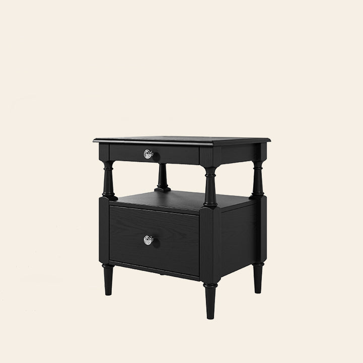French Ash Wood Metal 2-Drawer Nightstand