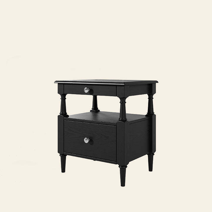 French Ash Wood Metal 2-Drawer Nightstand