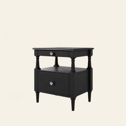 French Ash Wood Metal 2-Drawer Nightstand