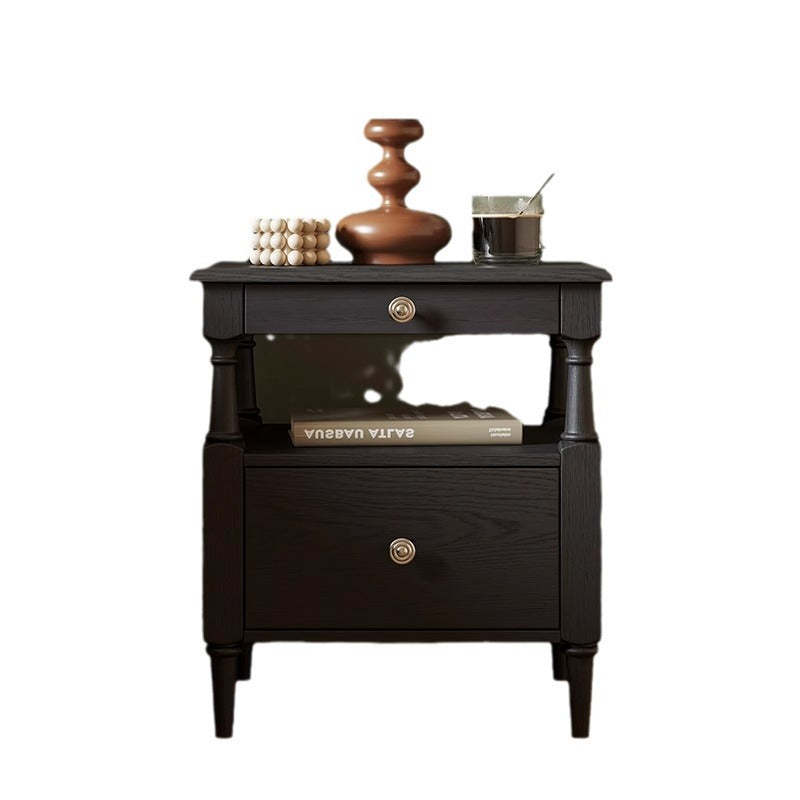 French Ash Wood Metal 2-Drawer Nightstand