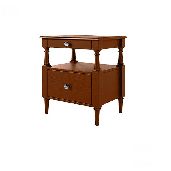 French Ash Wood Metal 2-Drawer Nightstand
