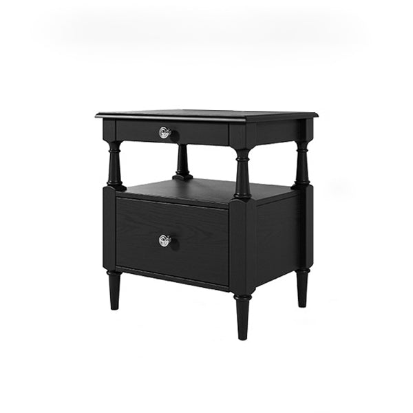 French Ash Wood Metal 2-Drawer Nightstand
