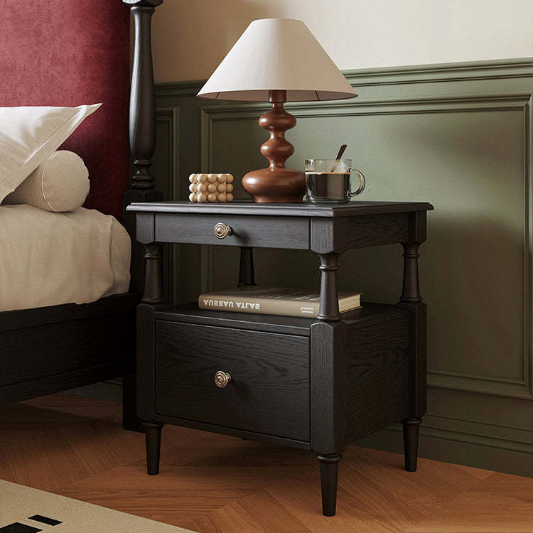 French Ash Wood Metal 2-Drawer Nightstand — Brown
