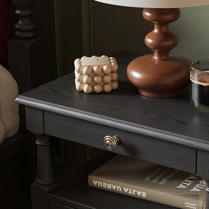 French Ash Wood Metal 2-Drawer Nightstand