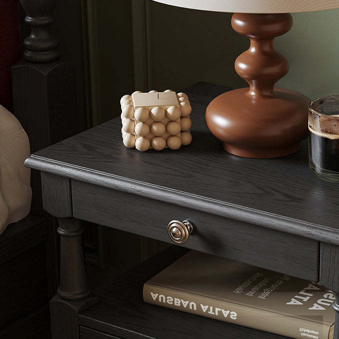 French Ash Wood Metal 2-Drawer Nightstand