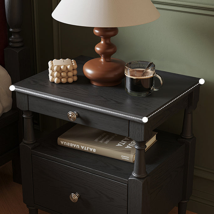 French Ash Wood Metal 2-Drawer Nightstand
