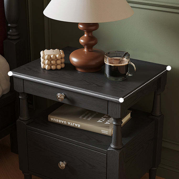 French Ash Wood Metal 2-Drawer Nightstand