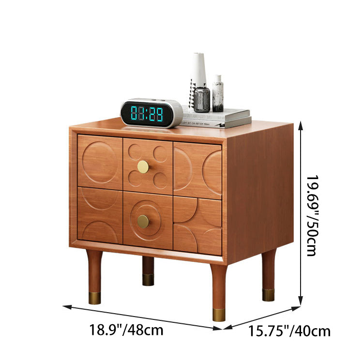 Luxury Rubberwood Brass 2-Drawer Nightstand — Walnut Color