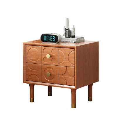 Luxury Rubberwood Brass 2-Drawer Nightstand