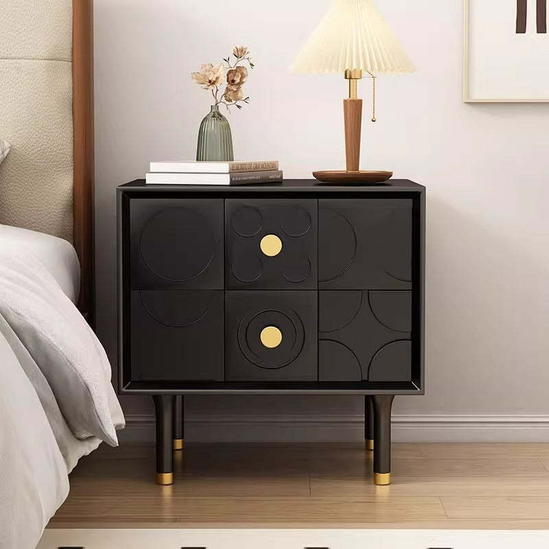 Luxury Rubberwood Brass 2-Drawer Nightstand
