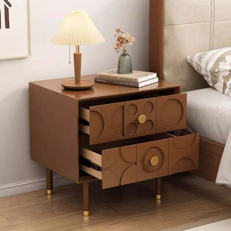 Luxury Rubberwood Brass 2-Drawer Nightstand