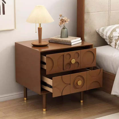 Luxury Rubberwood Brass 2-Drawer Nightstand