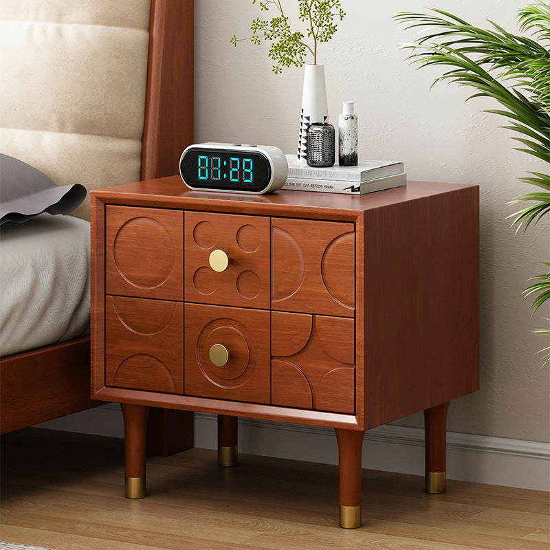 Luxury Rubberwood Brass 2-Drawer Nightstand