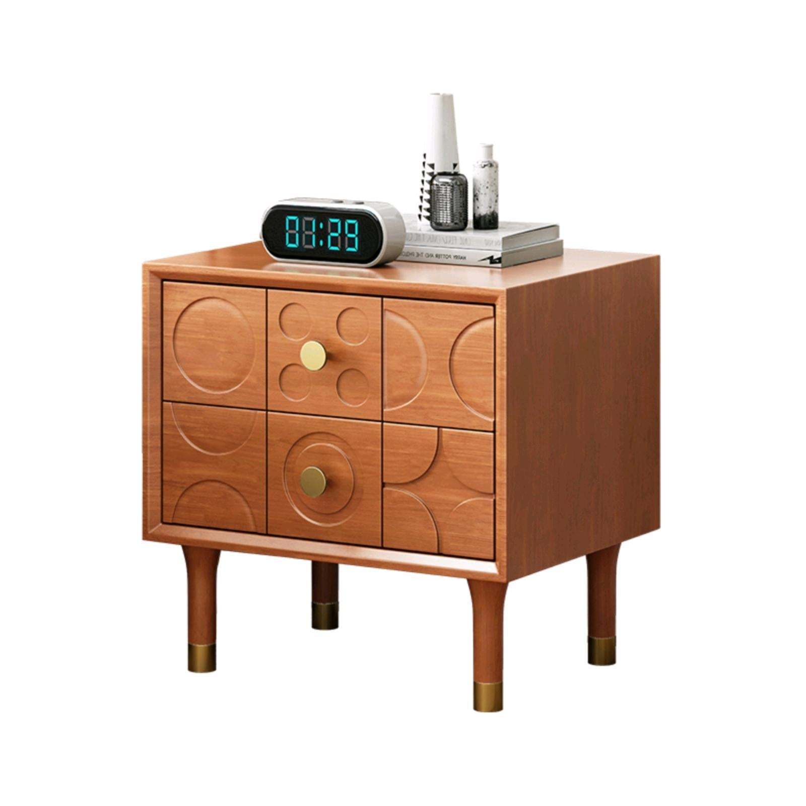 Luxury Rubberwood Brass 2-Drawer Nightstand