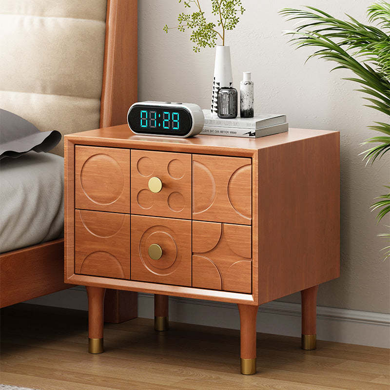 Luxury Rubberwood Brass 2-Drawer Nightstand