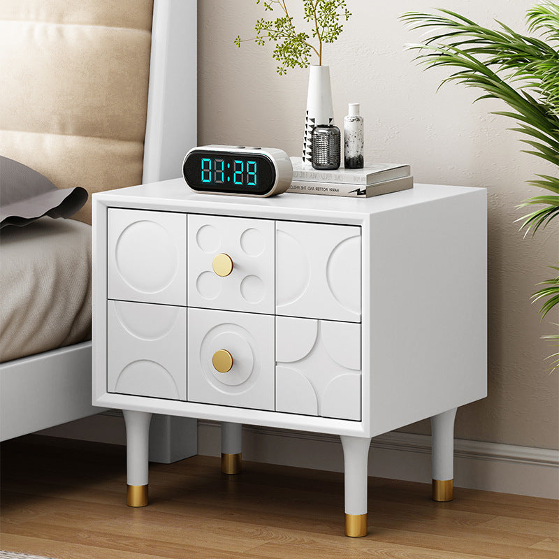 Luxury Rubberwood Brass 2-Drawer Nightstand