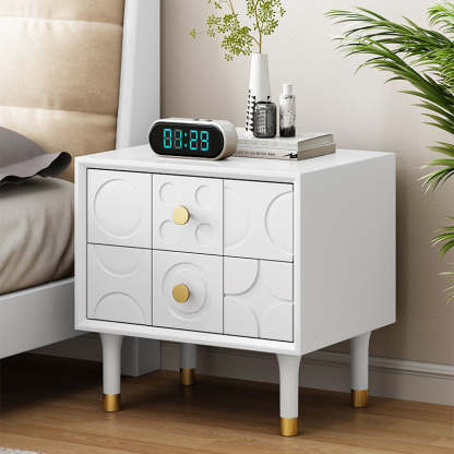 Luxury Rubberwood Brass 2-Drawer Nightstand
