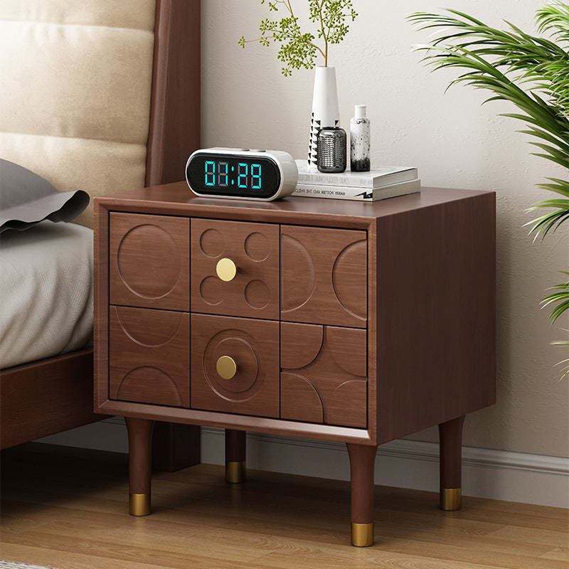 Lighom luxury 2-drawer rubberwood brass nightstands — Walnut