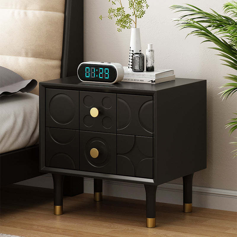 Lighom rubberwood 2-drawer brass wood nightstands for bedroom