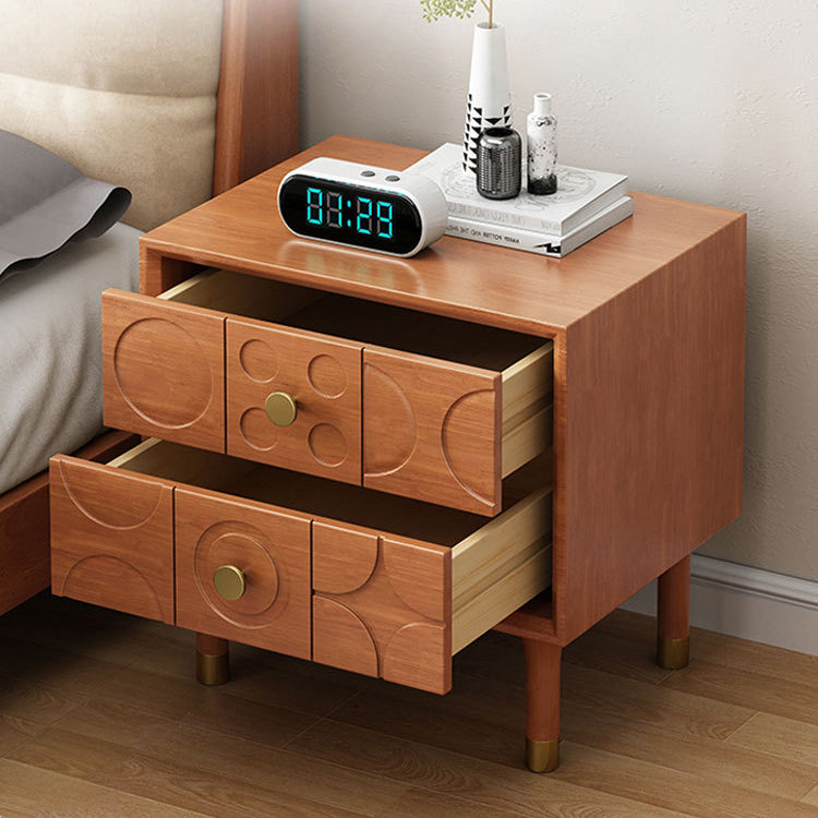 Luxury Rubberwood Brass 2-Drawer Nightstand